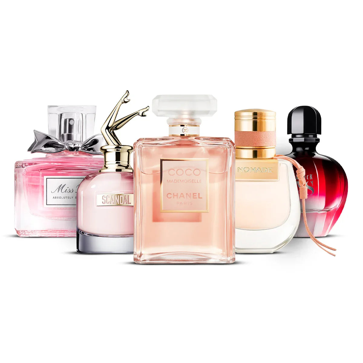 Zestaw 5 perfum: Miss Dior Blooming Bouquet, Scandal, Coco Mademoiselle, Nomade, Black XS 100ml