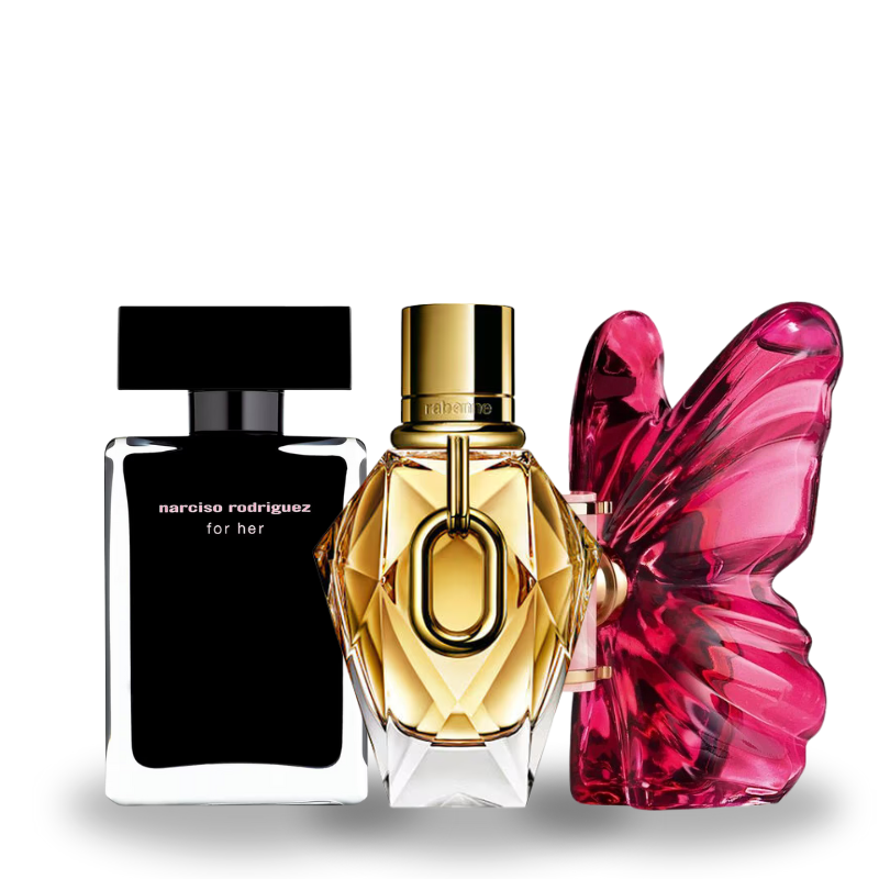 Zestaw 3 perfum: Narciso Rodrigues For Her, Rabanne Million Gold, Carolina Herrera La Bomba 100ml