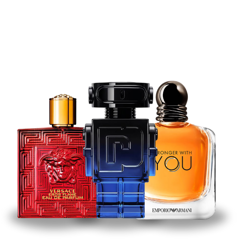 Zestaw 3 perfum: Versace Eros Flame, Rabanne Phantom Intense e Giorgio Armani Stranger With You 100ml