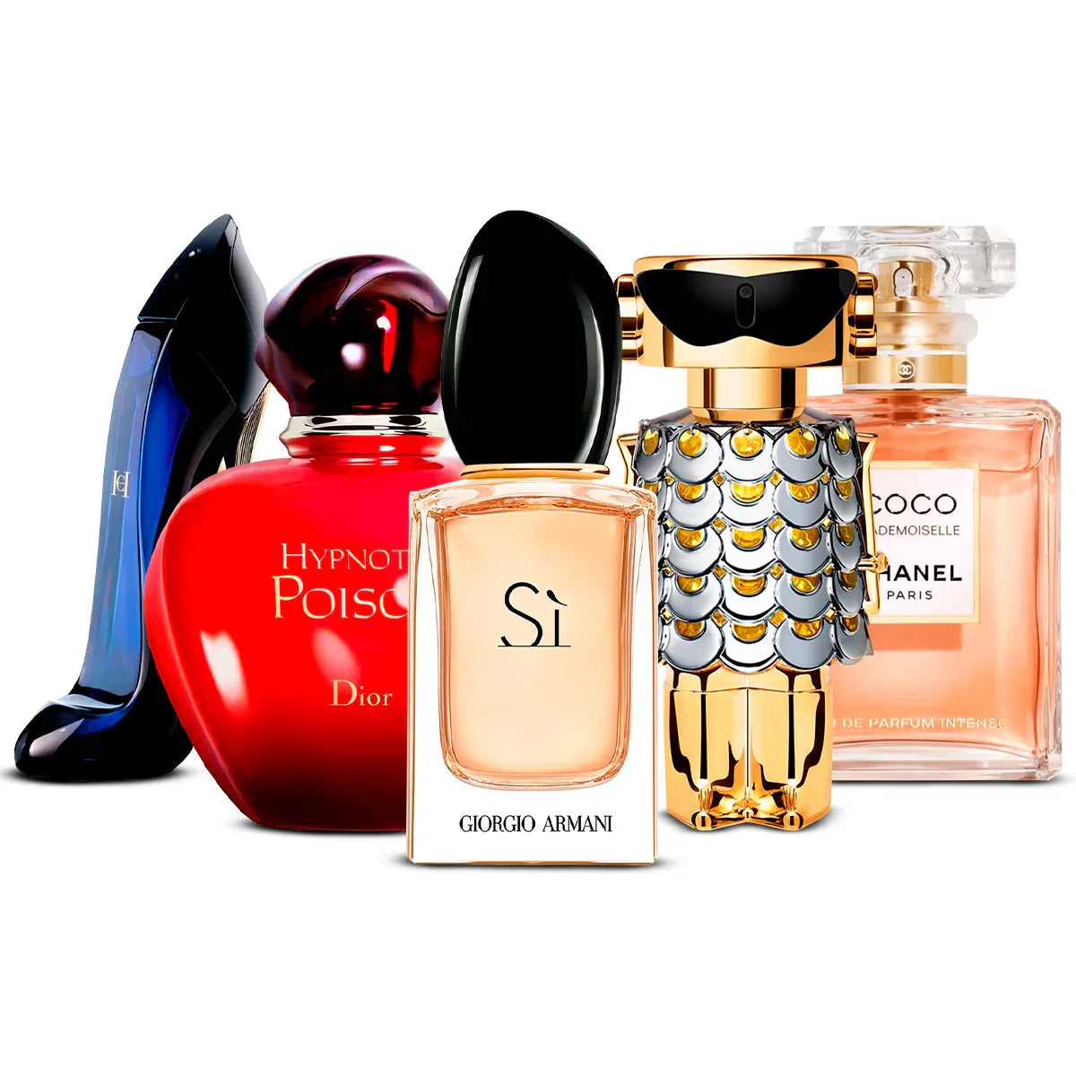 Zestaw 5 perfum: Good Girl, Hypnotic Poison, Giorgio Armani Sì + Fame, Coco Mademoiselle 100ml