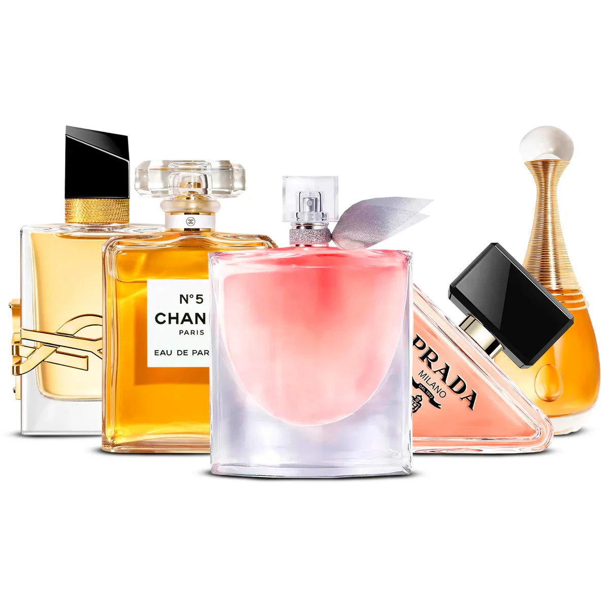 Zestaw 5 perfum: Yve Saint Laurent Libre, Chanel N°5, Lancôme La Vie Est Belle, Prada Paradoxe, Dior J'adore 100ml